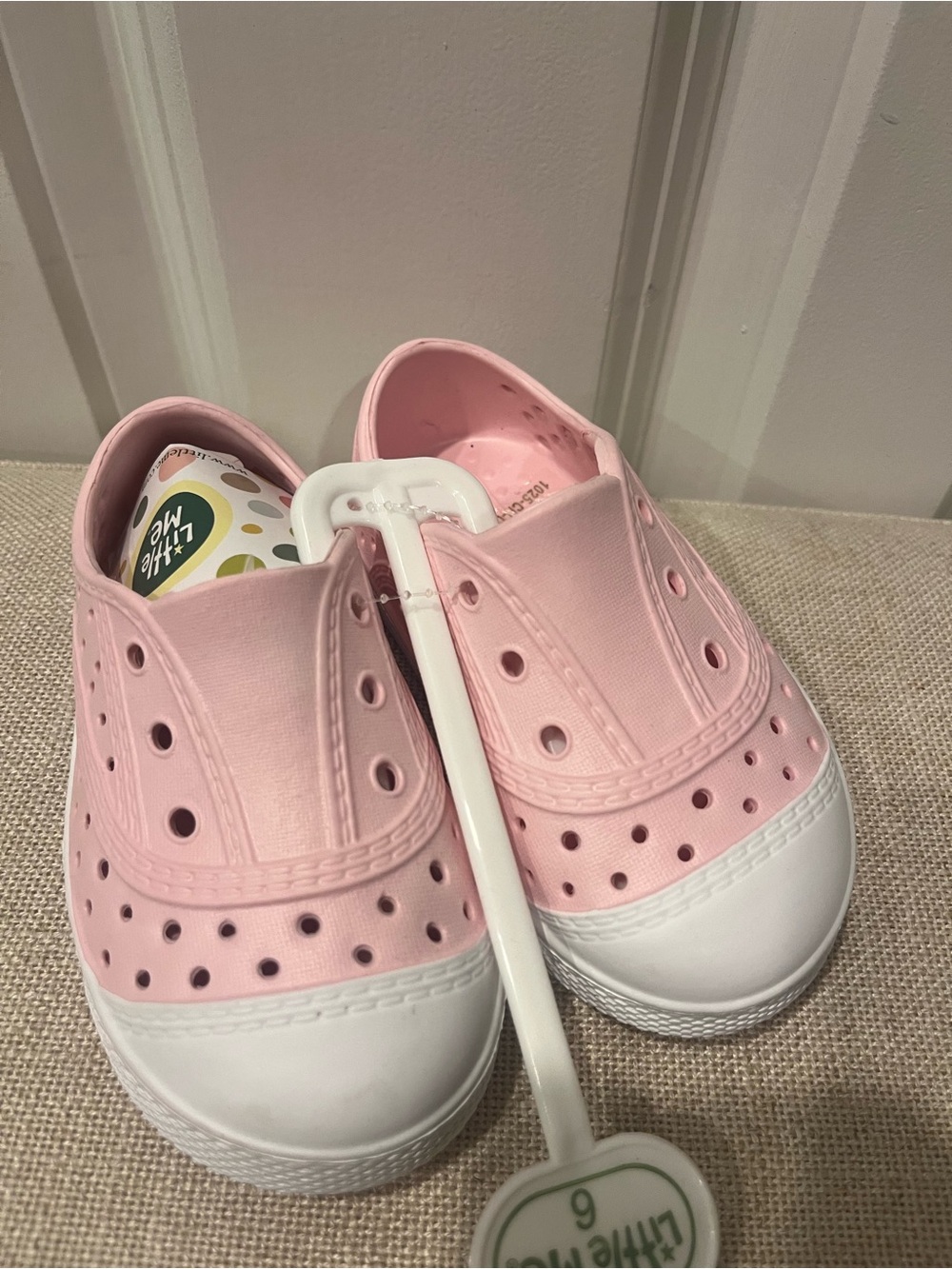 NWT Little Me Pink Slip-On Water Shoes with White Toe- Size 6
